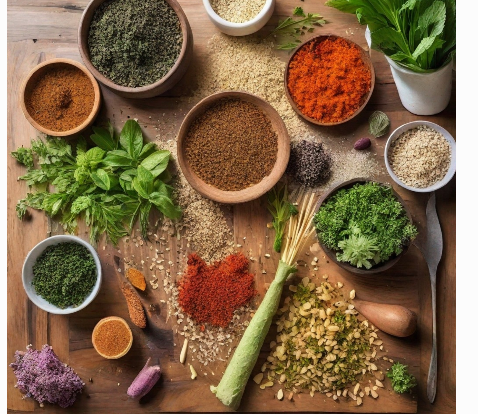 VHerbs spice and herb flat-lay